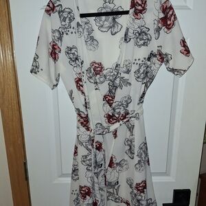 Floral Wrap Dress - Red and Black